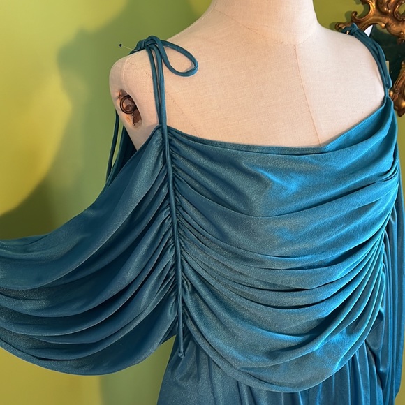 vintage 70s Joy Stevens teal disco balloon sleeve maxi - Picture 2 of 6